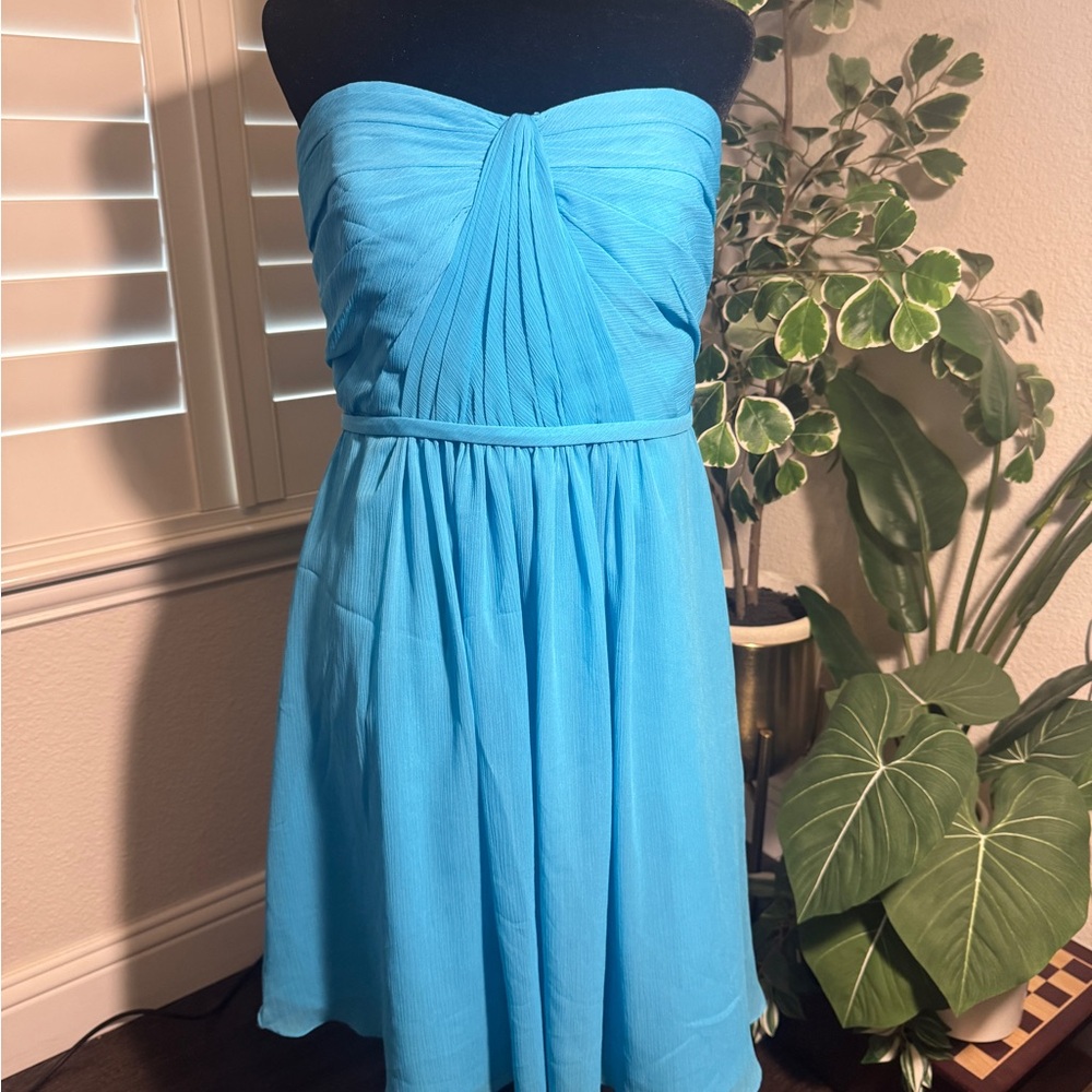 David's Bridal Strapless Turquoise Dress